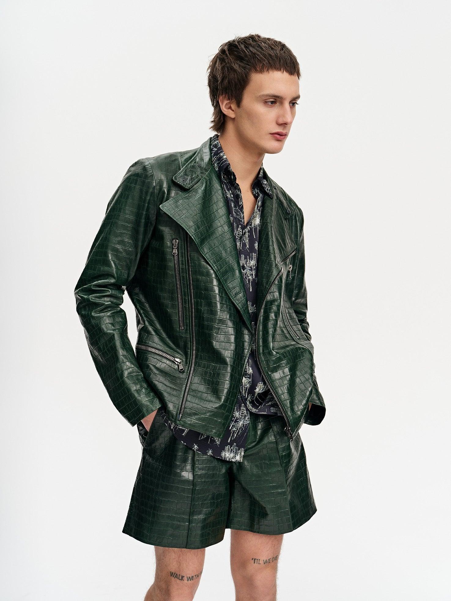 Croc-Embossed Leather Jacket for Men