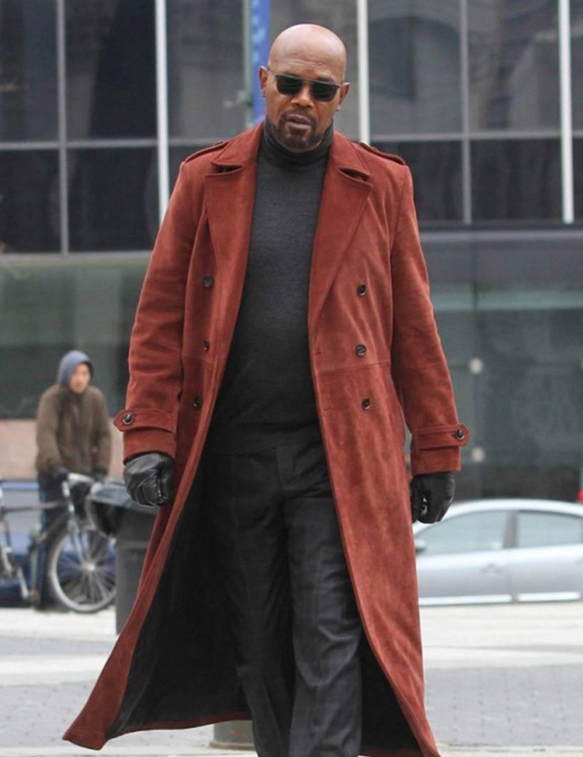 begrænse Ferie Utallige Mens Red Suede Samuel L Jackson Trench Coat – Leather Jacket Gear
