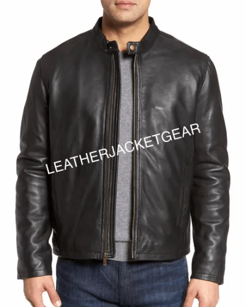 Simple black leather outlet jacket