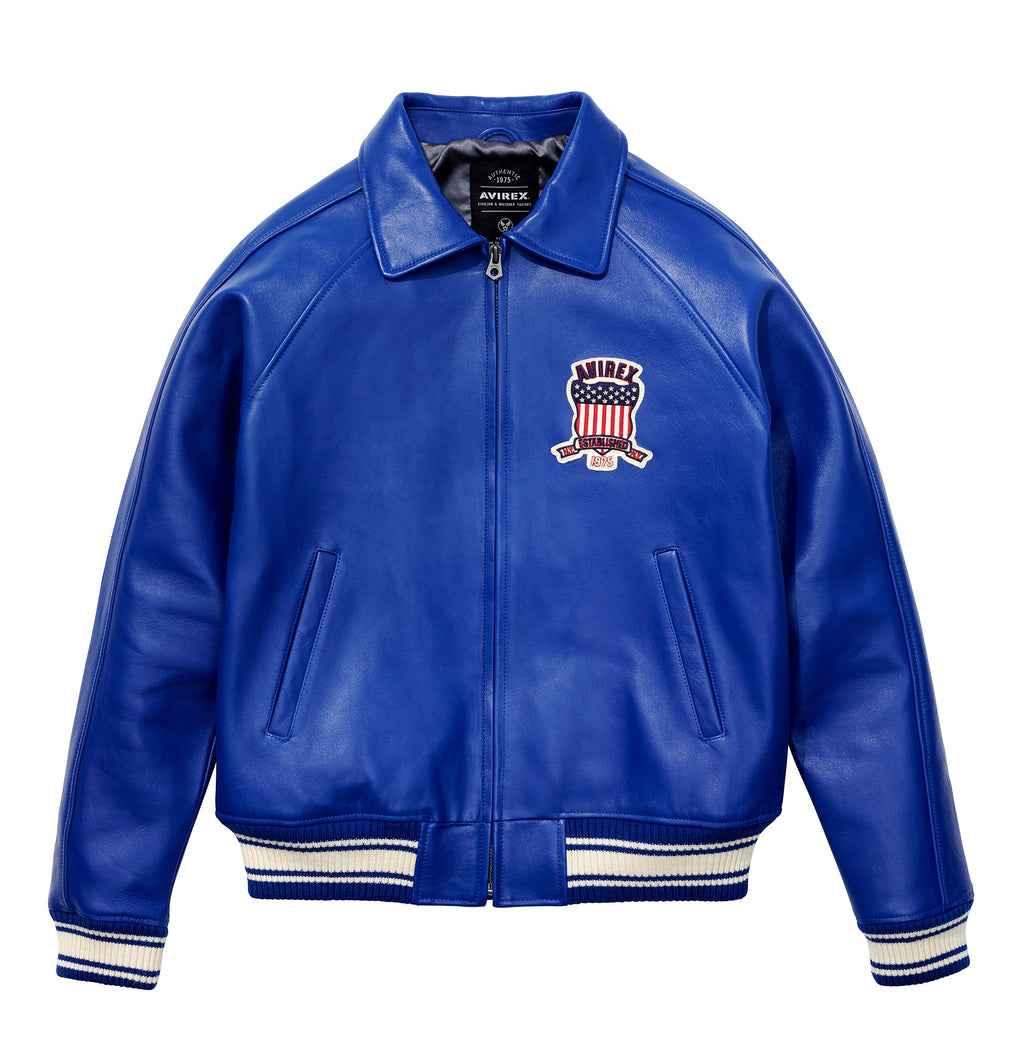 Womens Blue Vintage Avirex Leather Jacket - CUSTOM (NO EXTRA CHARGES) /  MAZARINE BLUE