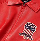 Avirex-Mens-Icon-Leather-Jacket-Red-Embroidery-Front