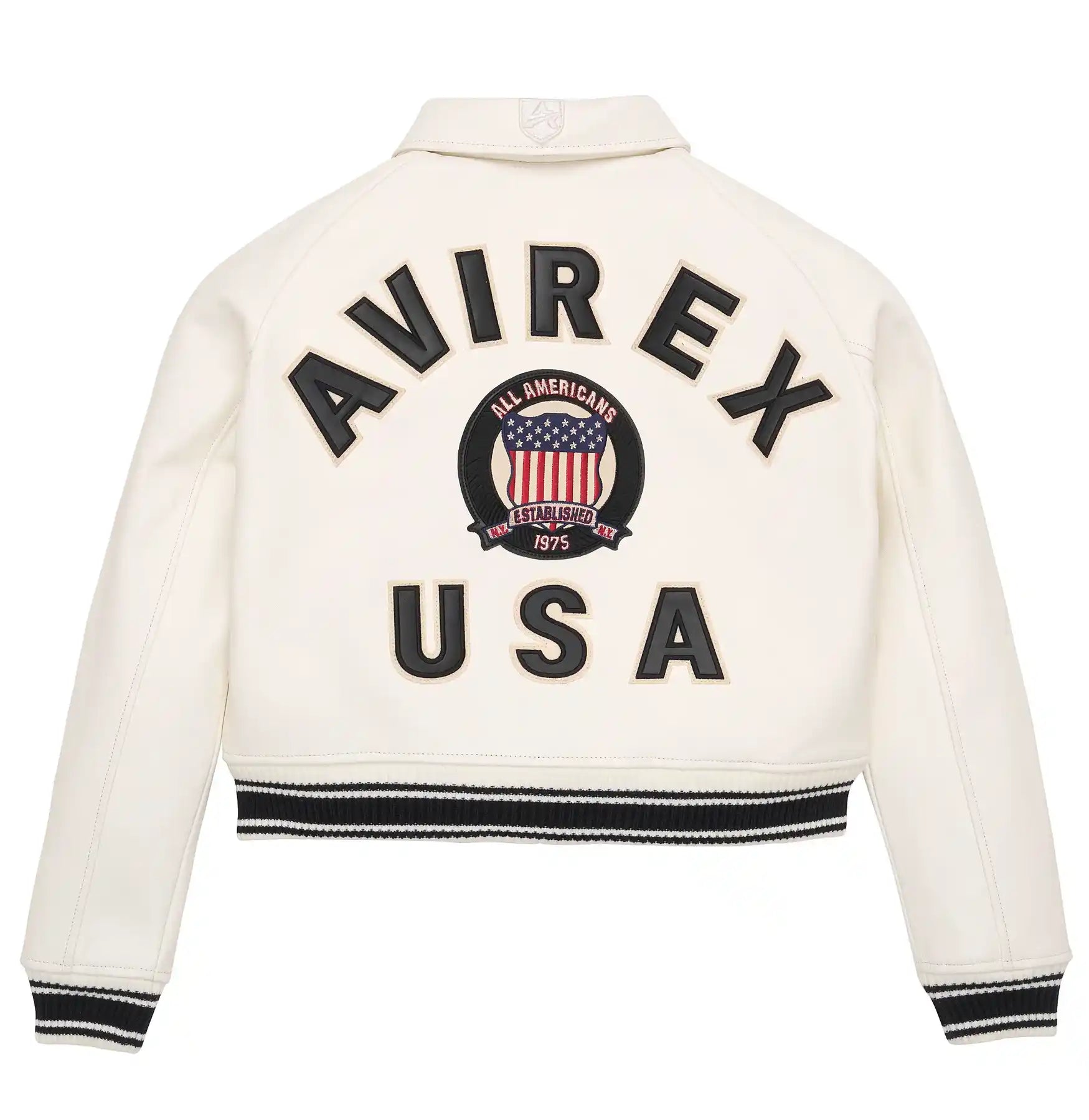 Avirex-Womens-White-Cropped-Icon-Leather-Jacket-Back