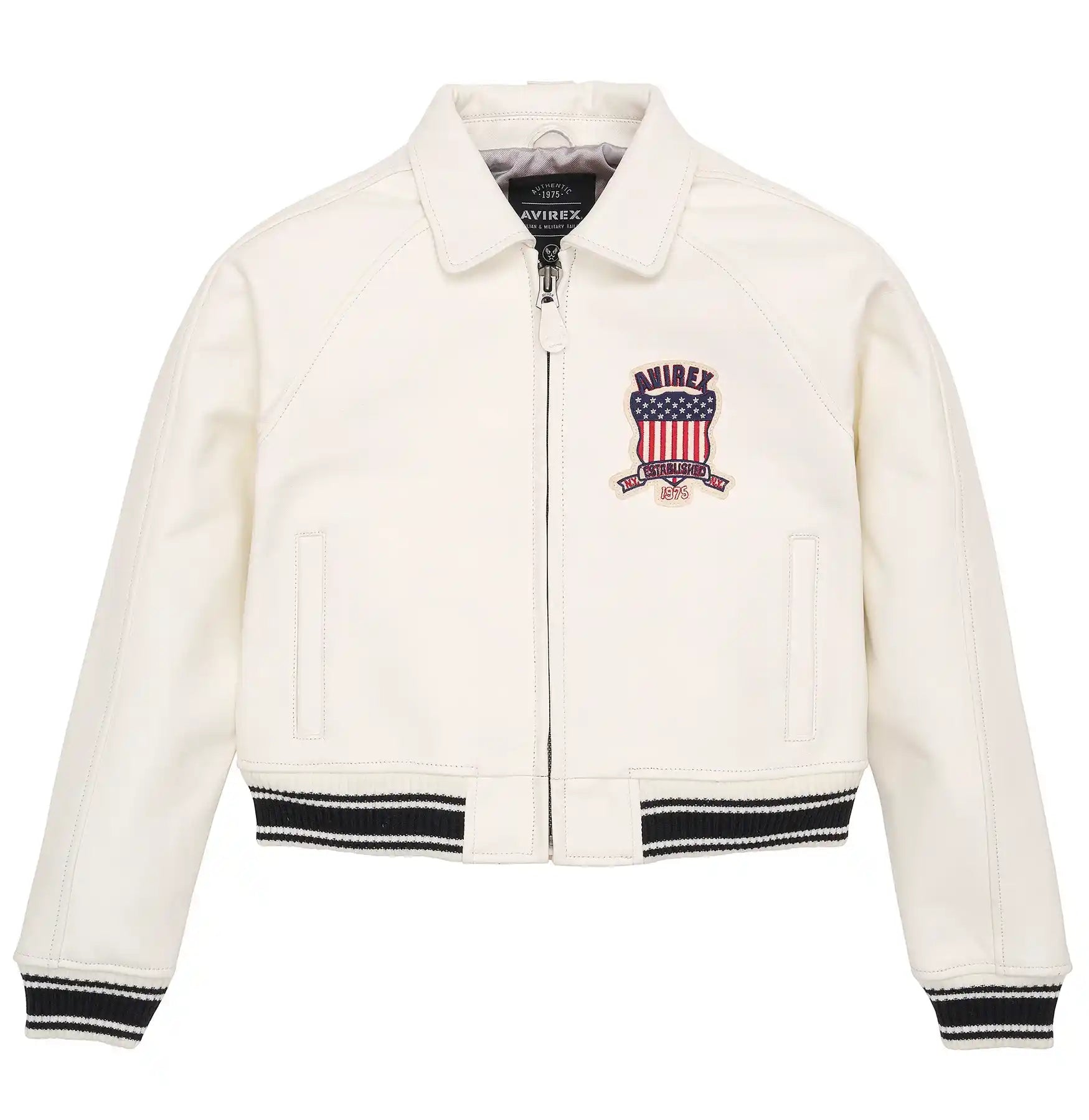 Avirex-Womens-White-Cropped-Icon-Leather-Jacket-Front