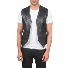 Black-Button-Up-Leather-Vest-Model