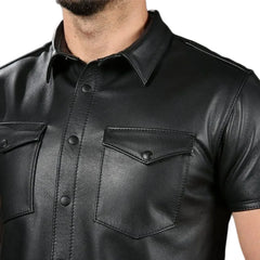 Black-Leather-Short-Sleeve-Shirt-Front