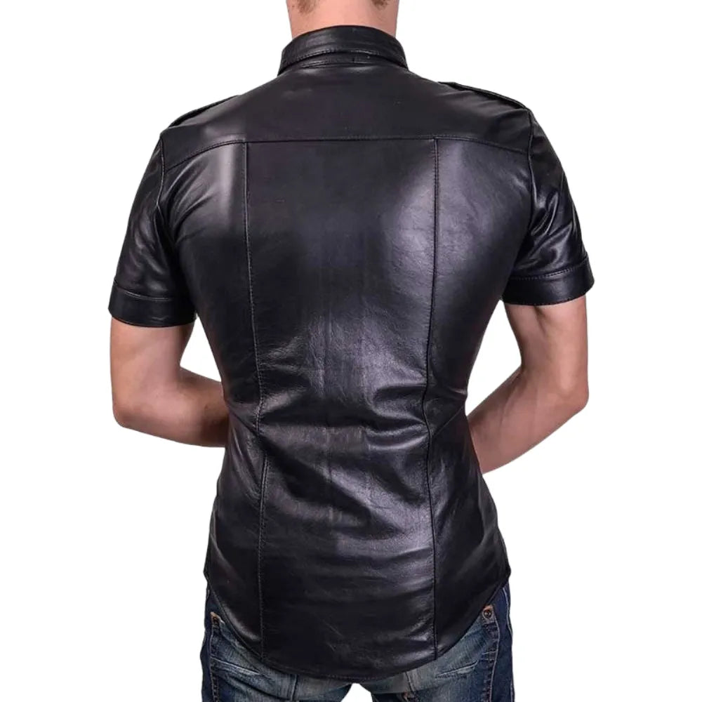 Black-Short-Sleeved-Leather-Shirt-Back