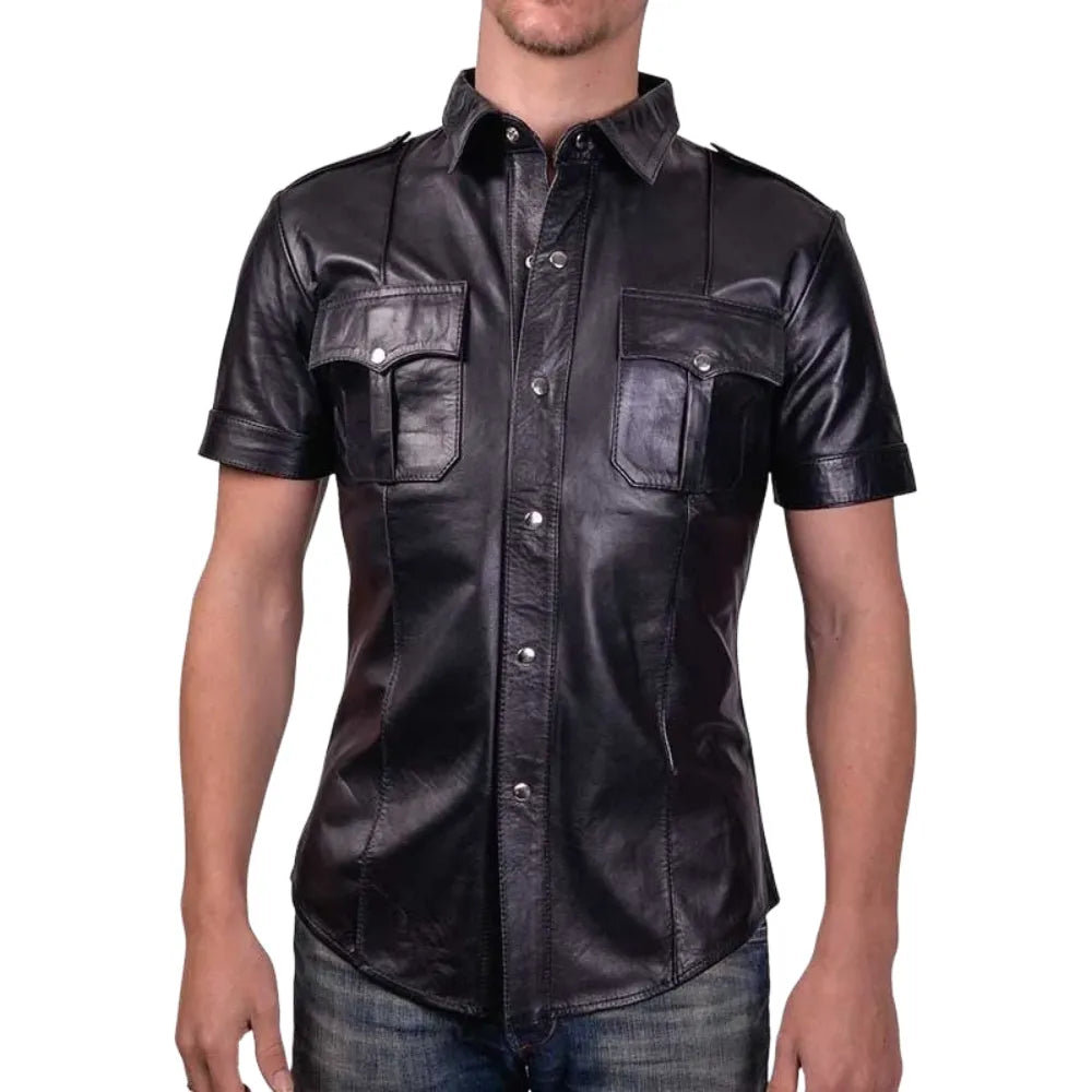 Black-Short-Sleeved-Leather-Shirt-Model