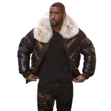 Black-V-Bomber-Jacket-with-White-Fur-Collar