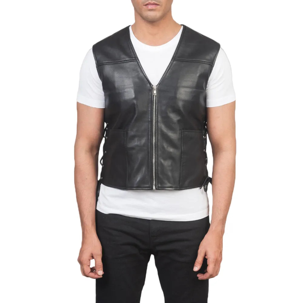 Black-Zip-Up-Leather-Vest-Front