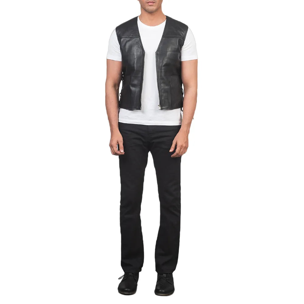 Black-Zip-Up-Leather-Vest-Model