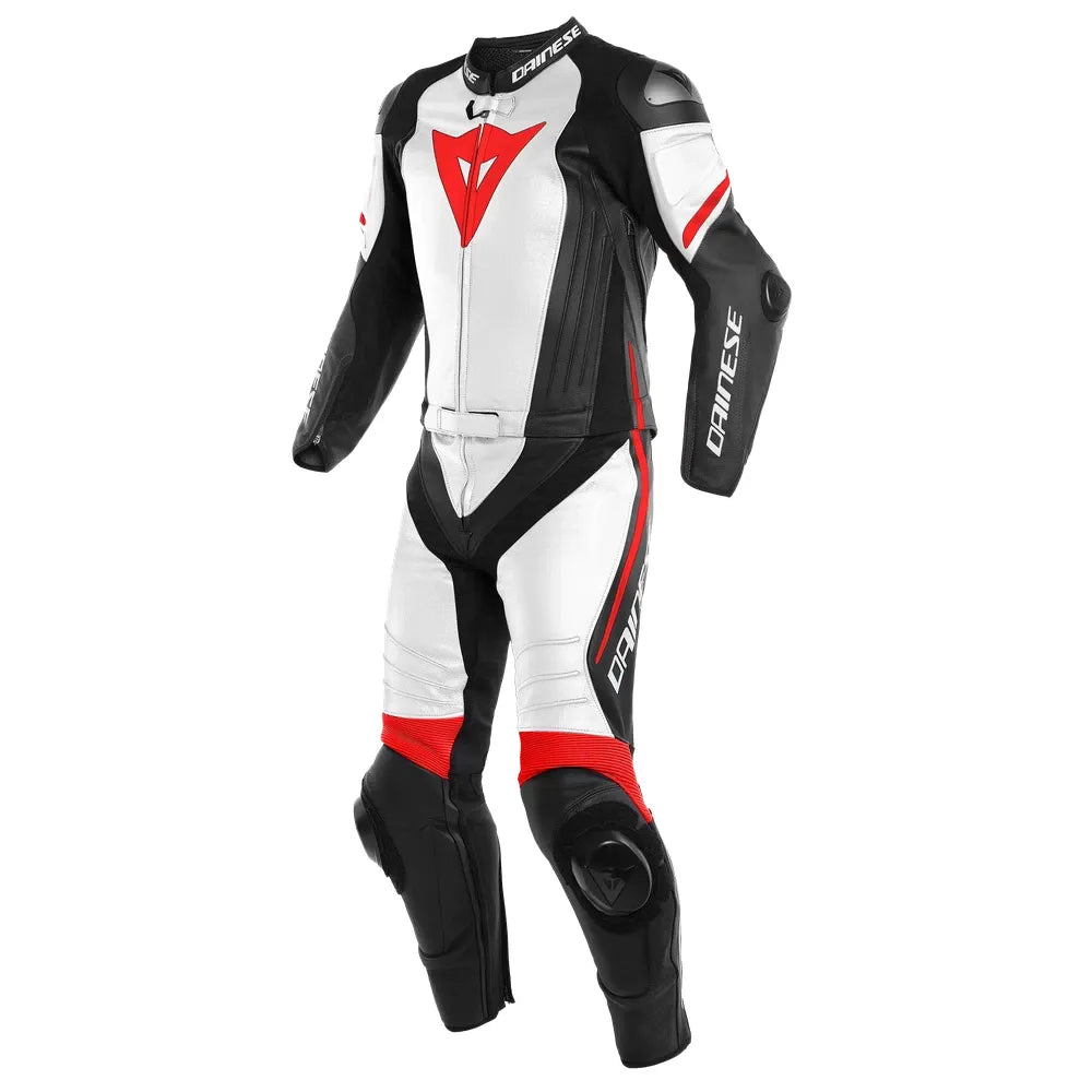 Dainese-laguna-seca-4-2pcs-suit-black-matt-white-fluo-red-front