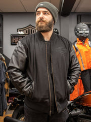 Harley-Davidson-Mens-Black-Varsity-Leather-Jacket-Model-Front