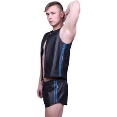 Leather-Zipper-Vest-With-Blue-Panels-Model