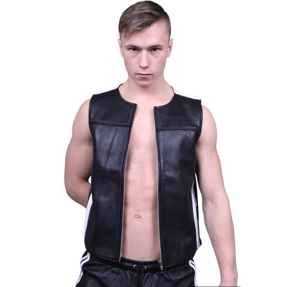 Leather-Zipper-Vest-With-White-Panels-Front