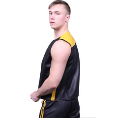 Leather-Zipper-Vest-With-Yellow-Panels-Model
