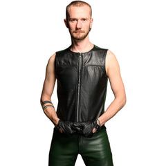 Leather-Zipper-Vests-with-Green-Panels-Front