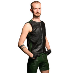 Leather-Zipper-Vests-with-Green-Panels-Model