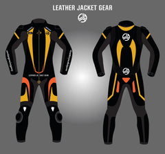 LeatherJacketGear-Black-Golden-Orange-Race-Suit
