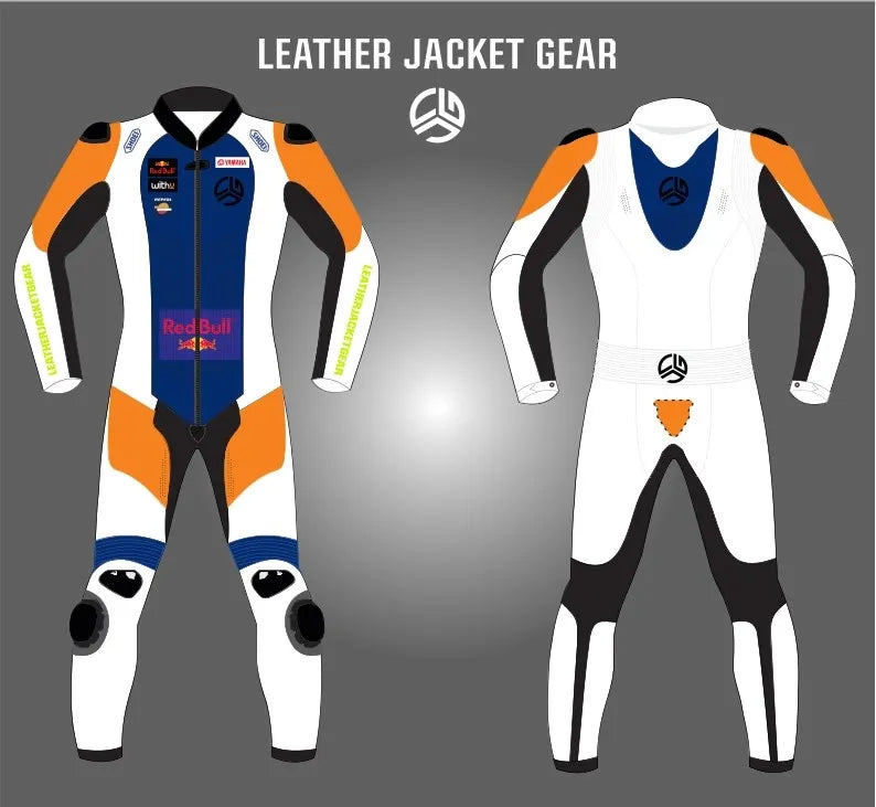 LeatherJacketGear-White-Blue-Orange-Race-Suit