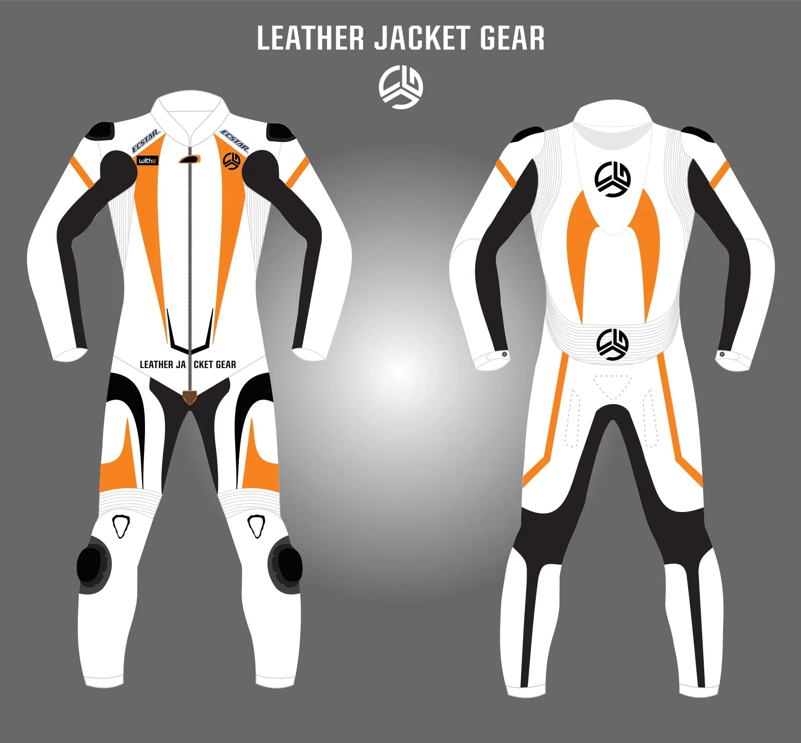 LeatherJacketGear-White-Orange-Black-Race-Suit