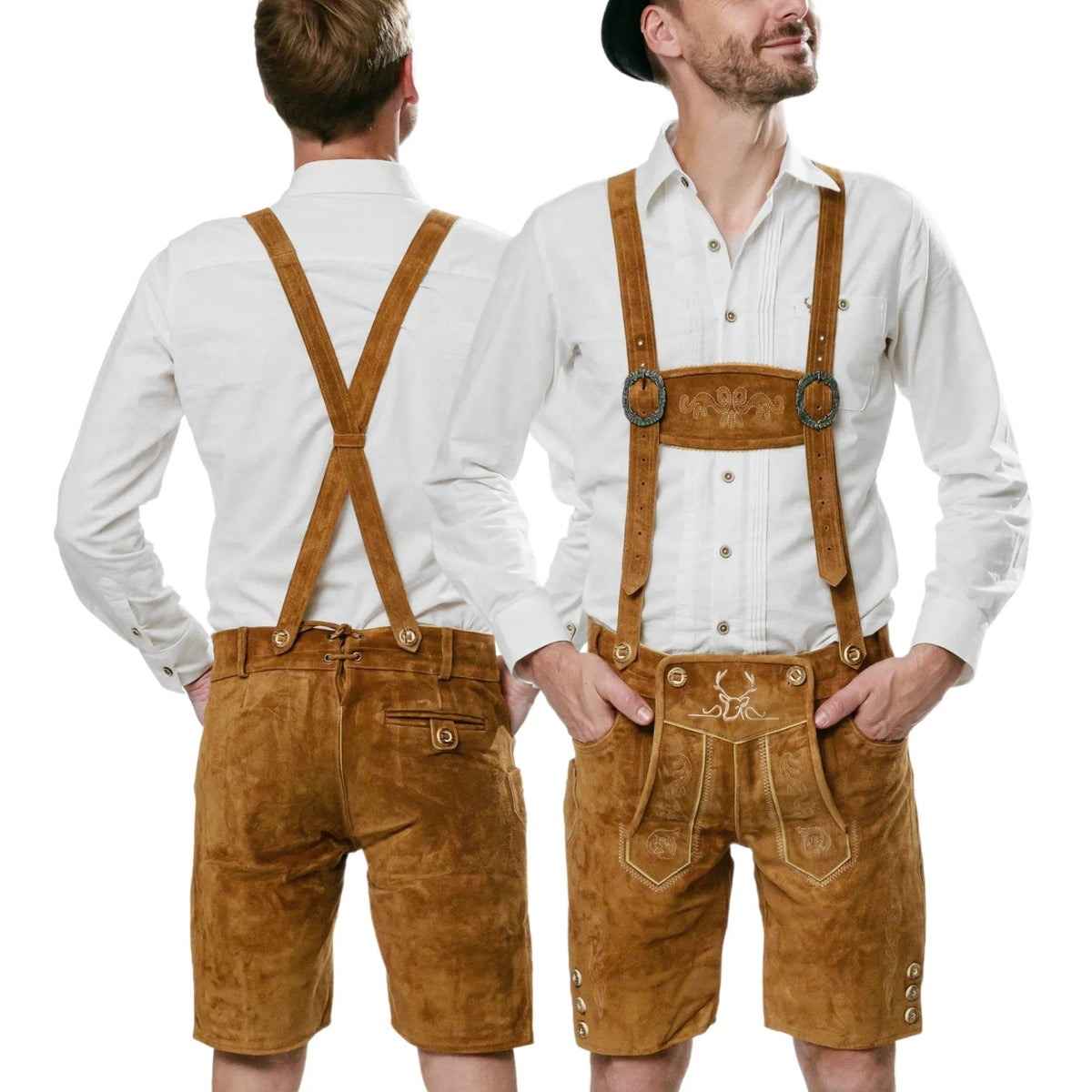 Lederhosen-Men-Short-Light-Brown-Model-Front-Back