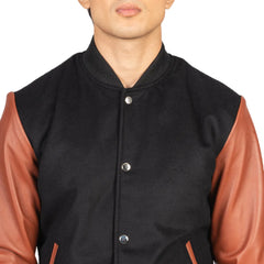 Mens-Black-And-Brown-Varsity-Jacket
