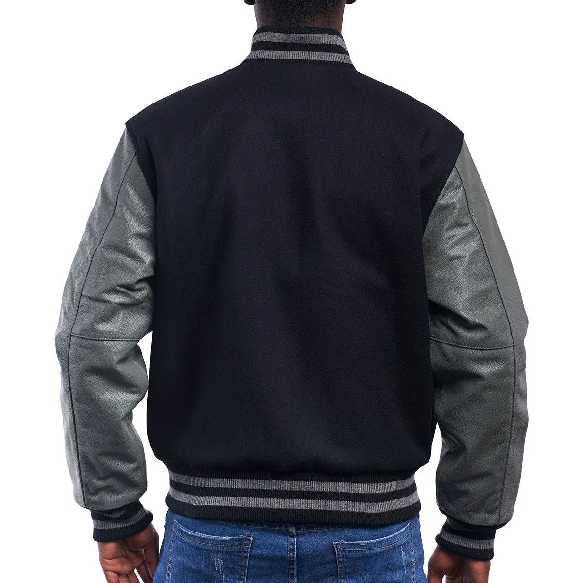 Mens-Black-And-Grey-Varsity-Jacket-Back