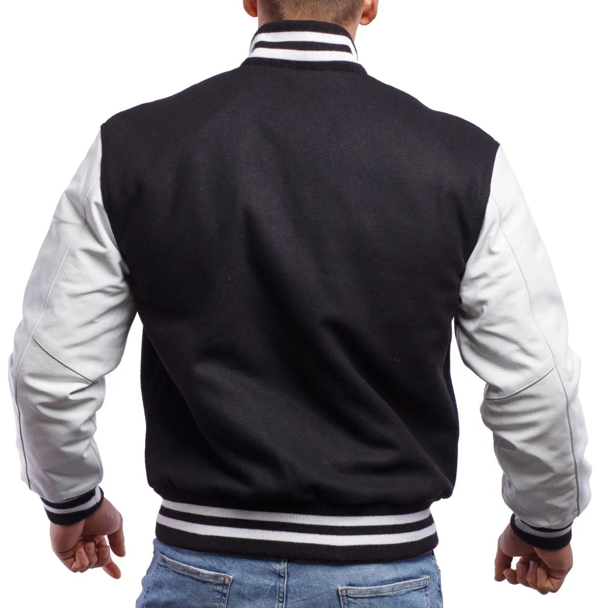 Mens-Black-And-White-Leather-Varsity-Jacket-Back