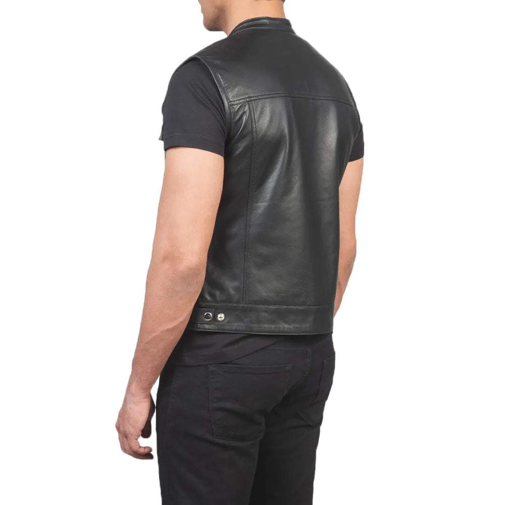 Mens-Black-Leather-Biker-Vest-Back