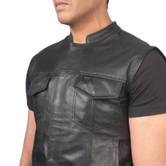 Mens-Black-Leather-Biker-Vest-Front