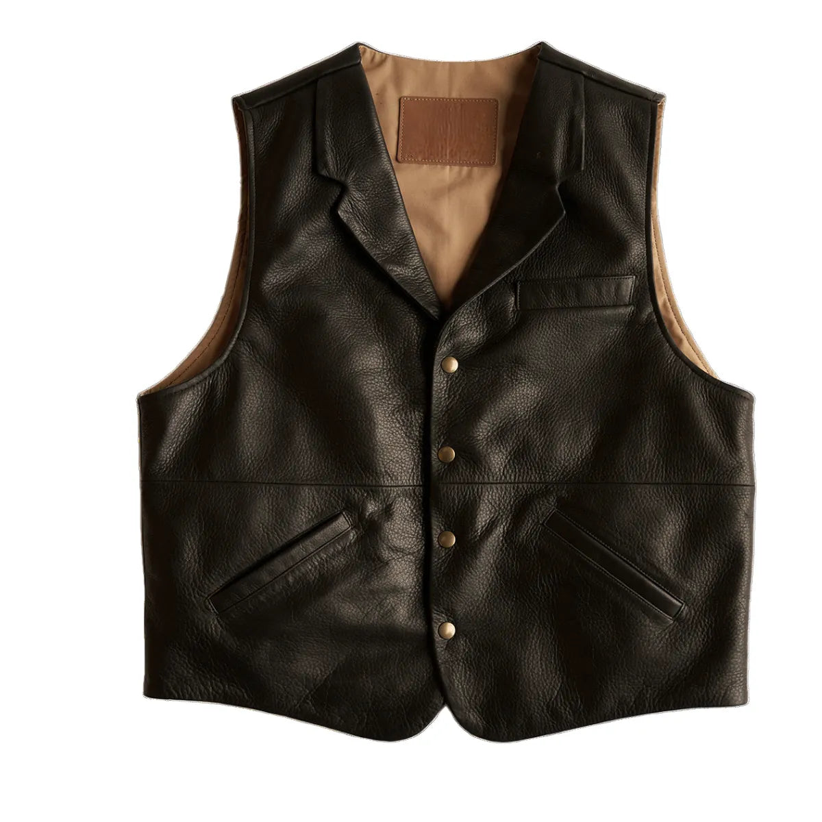 Mens-Black-Leather-Lapel-Vest-Front