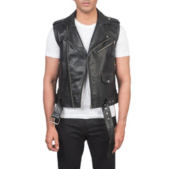 Mens-Black-Leather-Motorcycle-Vest-Model