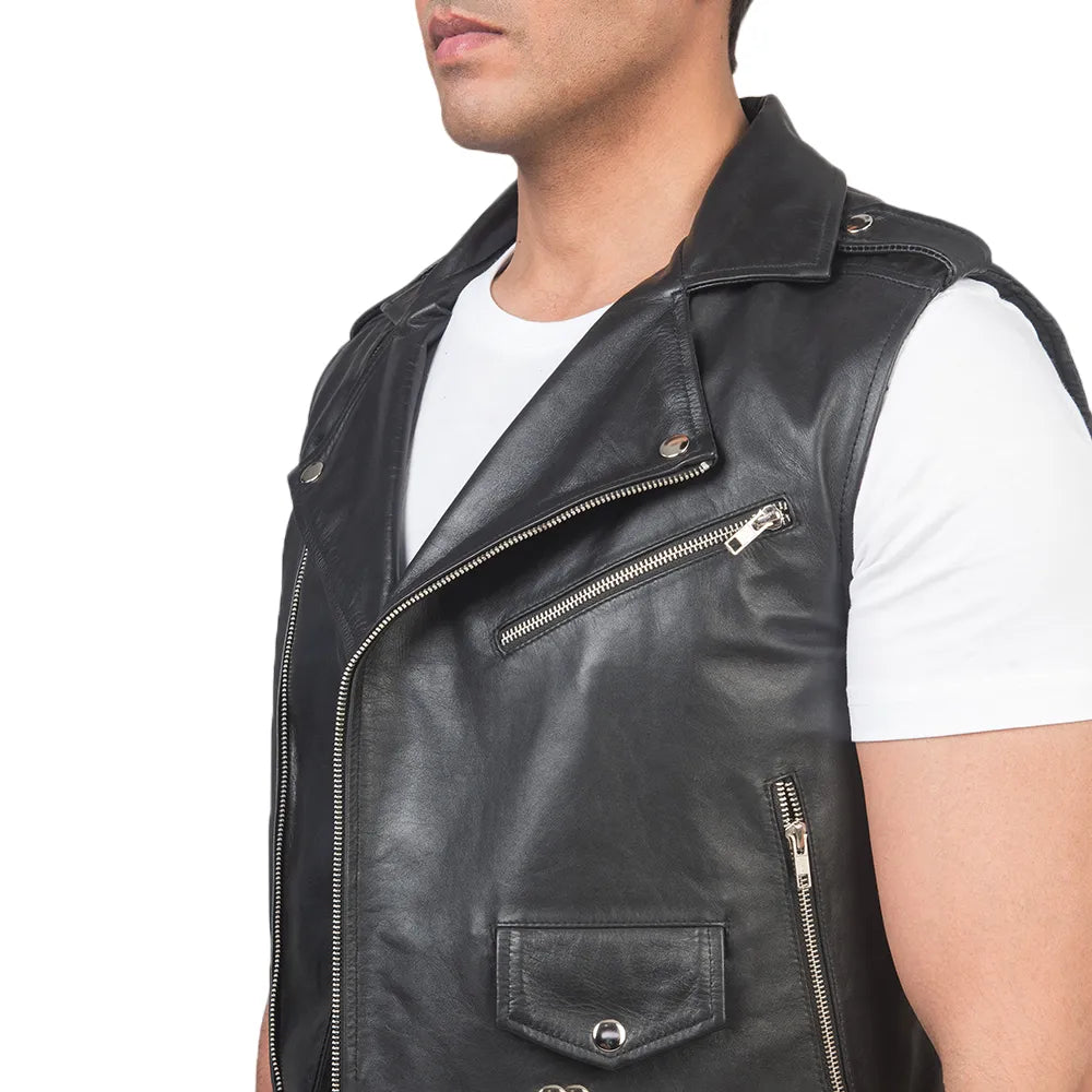 Mens-Black-Leather-Motorcycle-Vest