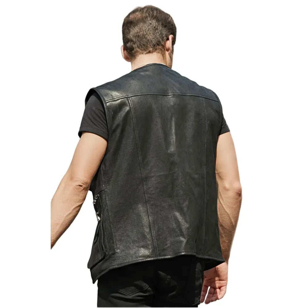 Mens-Black-Leather-Retro-Vest-Back