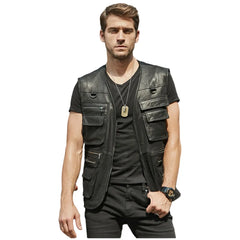 Mens-Black-Leather-Retro-Vest