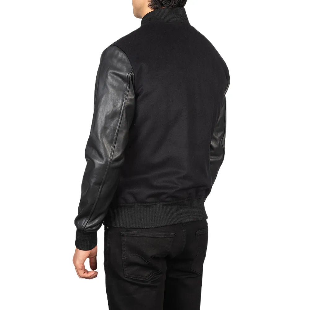 Mens-Black-Leather-Varsity-Jacket-Back