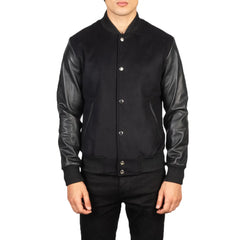 Mens-Black-Leather-Varsity-Jacket-Front