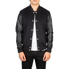 Mens-Black-Leather-Varsity-Jacket-Model