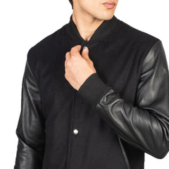 Mens-Black-Leather-Varsity-Jacket