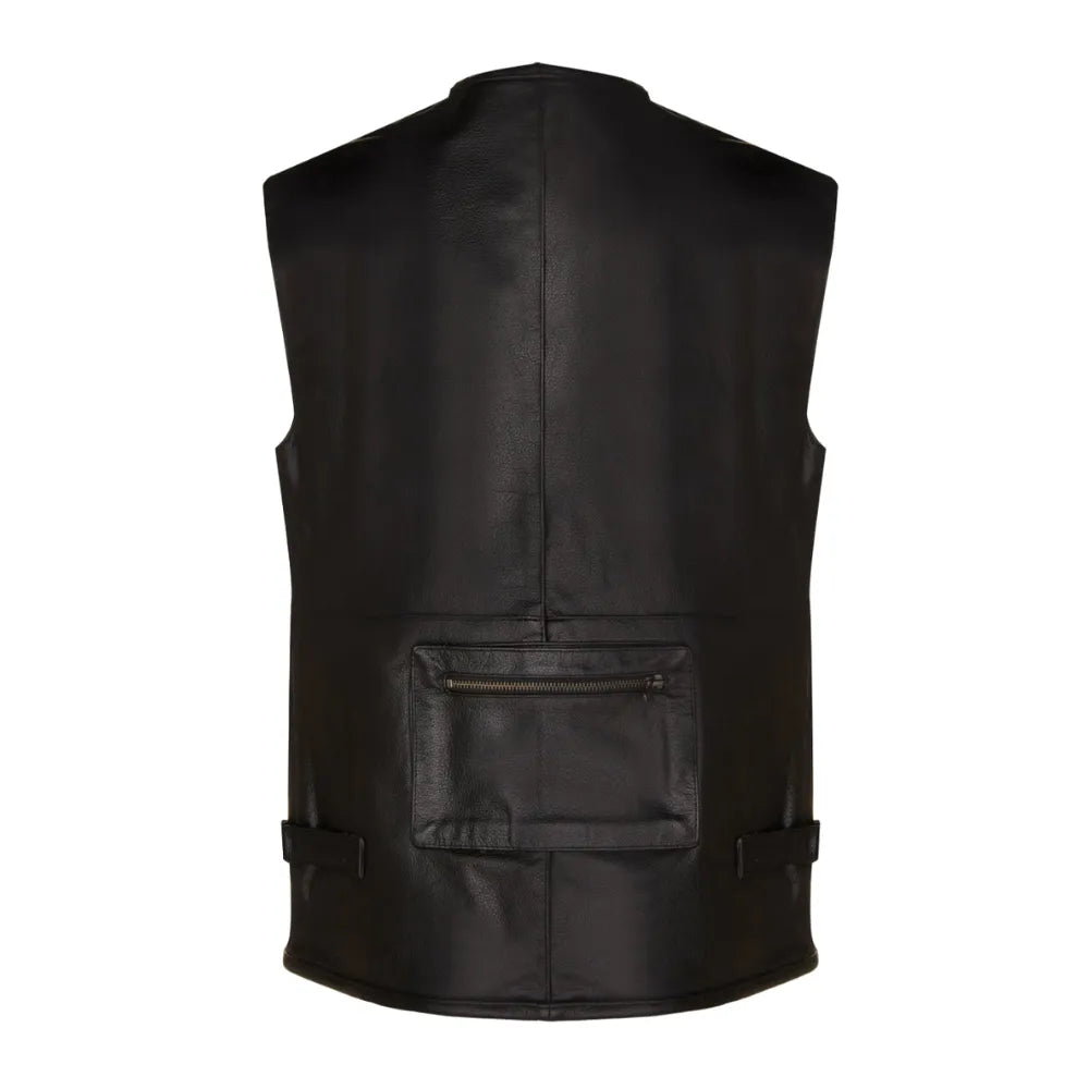 Mens Black Multi Pocket Leather Fishing Vest - CUSTOM SIZE (NO EXTRA  CHARGES) / BLACK