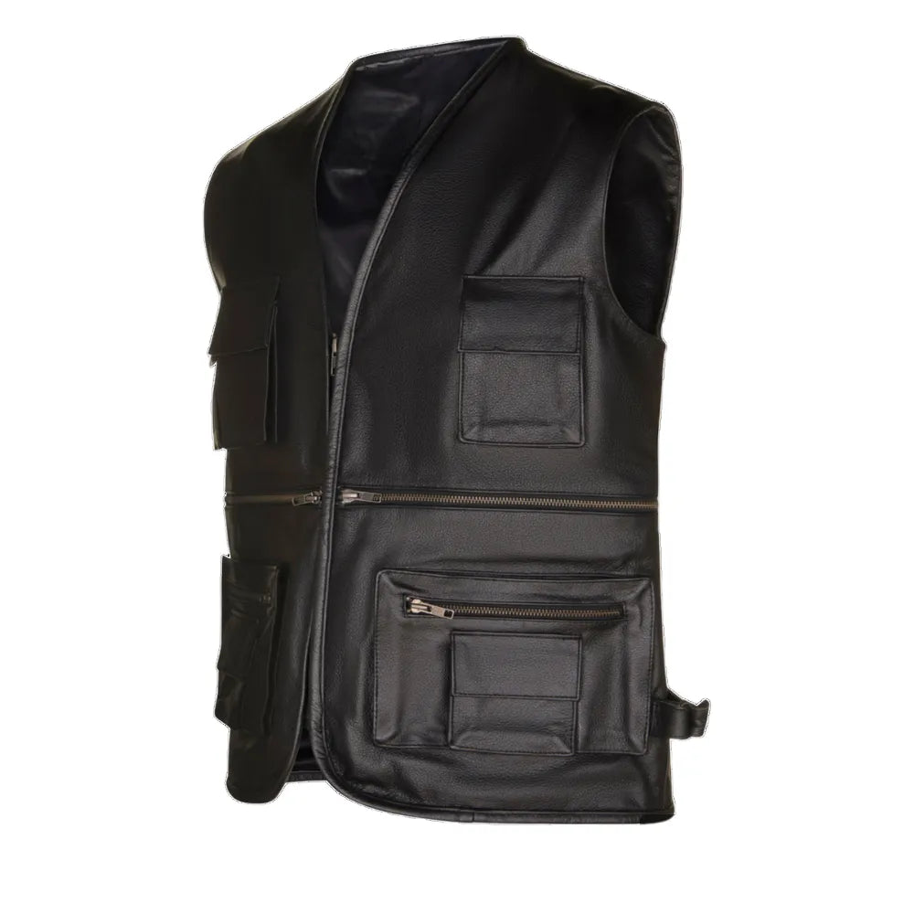 Mens-Black-Multi-Pocket-Fishing-Vest-Front