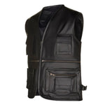 Mens-Black-Multi-Pocket-Fishing-Vest-Front