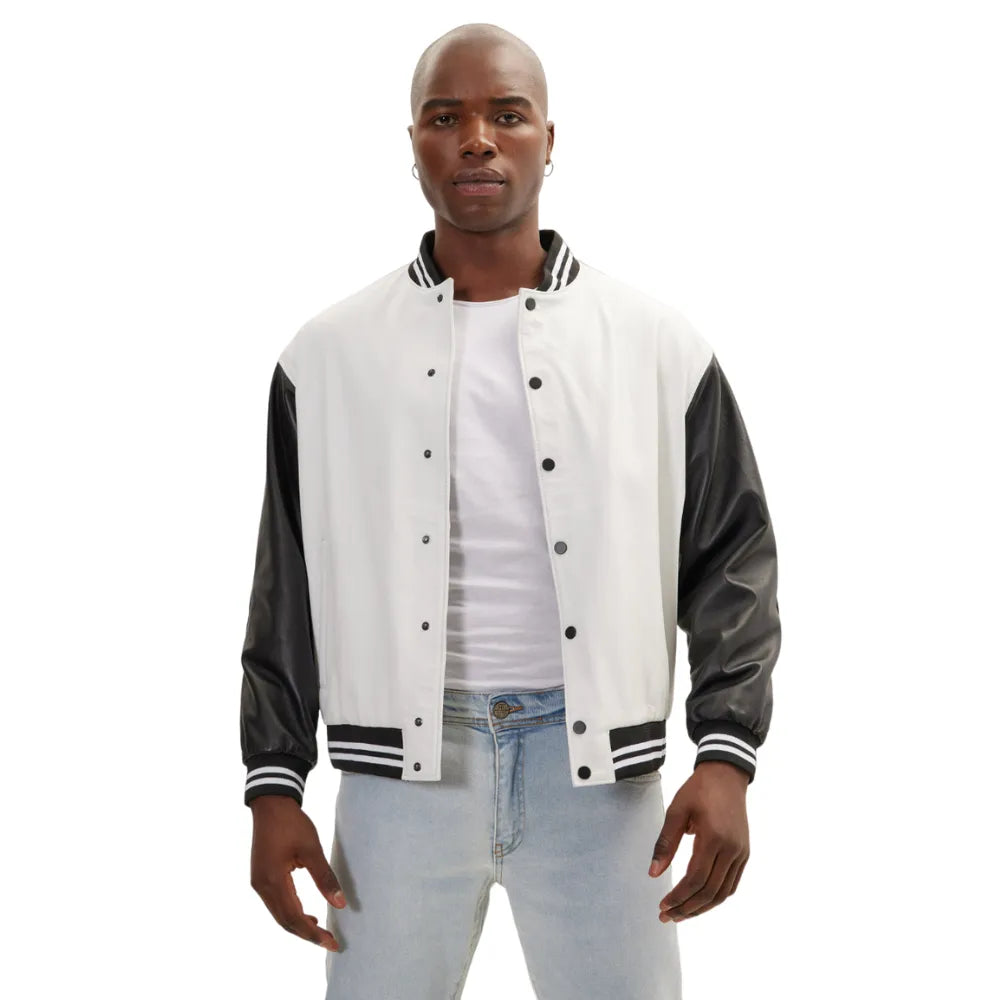 Mens-Black-White-Two-Tone-Varsity-Jacket-Front