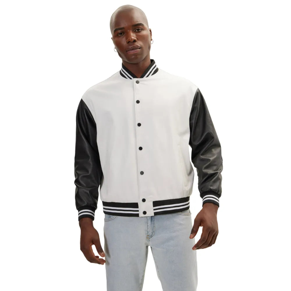 Mens-Black-White-Two-Tone-Varsity-Jacket-Model