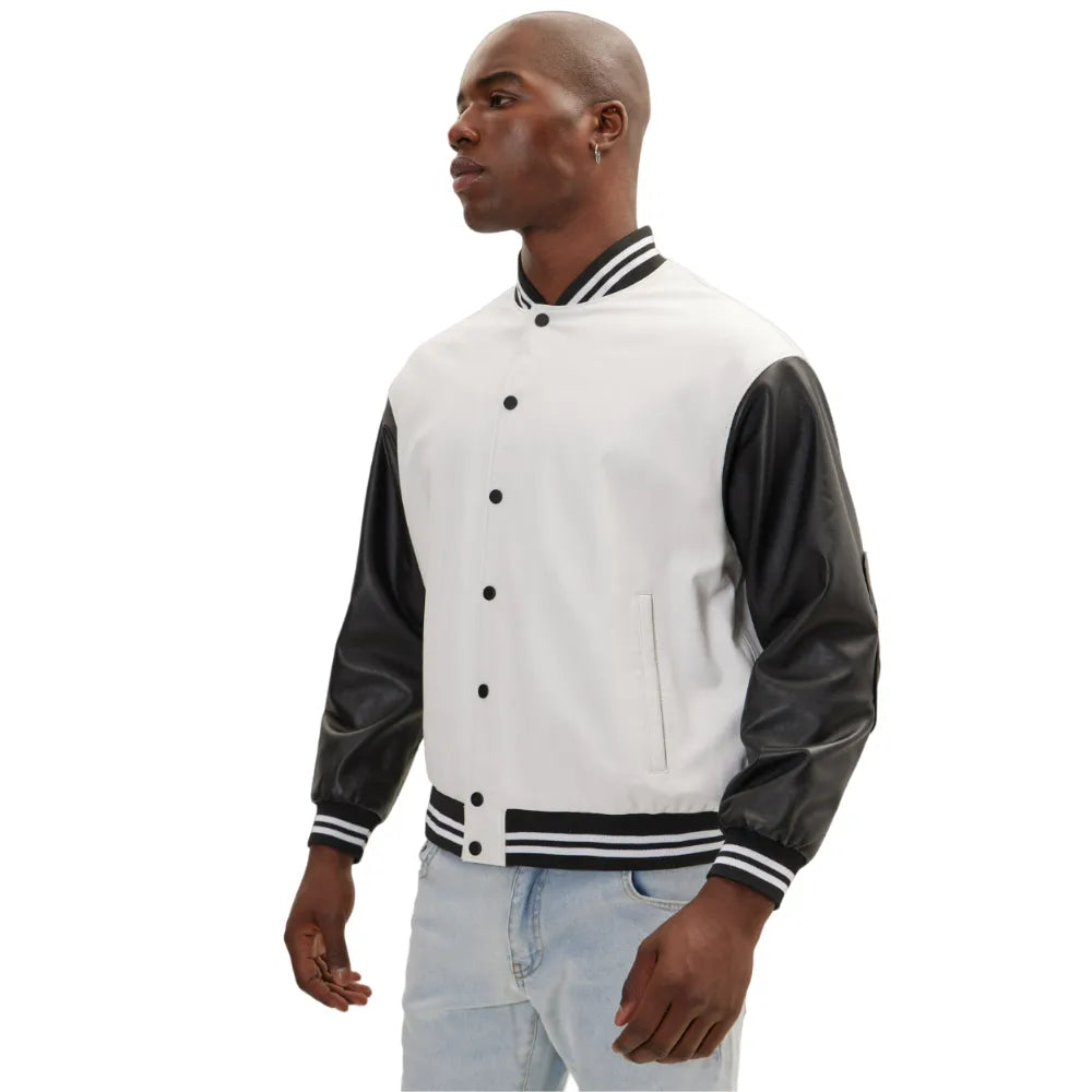 Mens-Black-White-Two-Tone-Varsity-Jacket