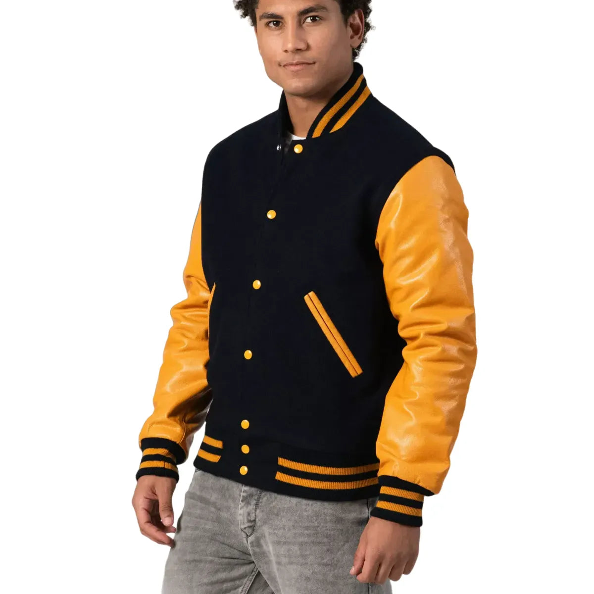 Mens-Black-and-Yellow-Varsity-Jacket-Model