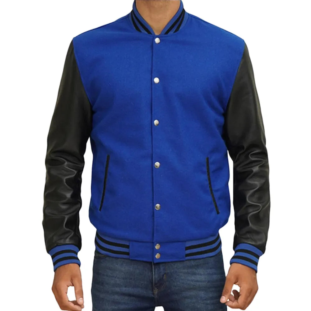 Mens-Blue-And-Black-Varsity-Jacket-Front