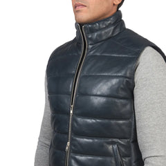 Mens-Blue-Leather-Puffer-Vest-Front