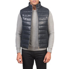 Mens-Blue-Leather-Puffer-Vest-Open