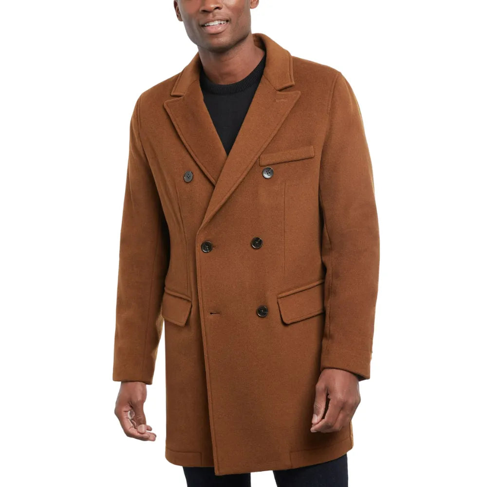 Mens-Brown-Double-Breasted-Wool-Coat